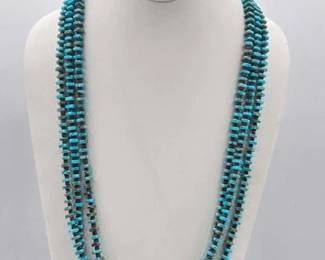 400 Native American Sterling Silver Heishi 3 Strand Necklace, 86g