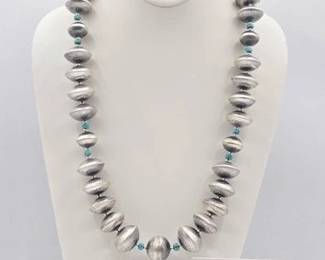 370 Handmade Native American Sterling Silver Navajo Bead Set, 113g