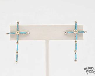 432 Native American Sterling Silver Needle Cross Earrings, 2g
