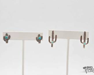 580 2 Native American Sterling Silver Cactus Earrings, 6g