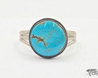 287 Handmade Native American Sterling Silver Turquoise Cuff, 49.80g