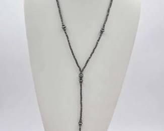 447 Handmade Native American Sterling Silver Navajo Pearl Lariat Necklace, 33.24g