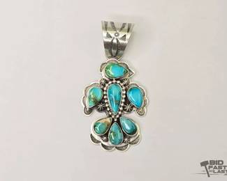 285 Charles Johnson Native American Sterling Silver Turquoise Pendant, 35.00g