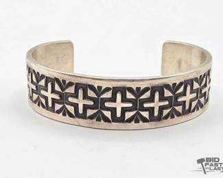 330 Large Handmade Native American Sterling Silver Cross Cuff, 74g