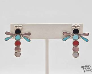 582 Handmade Native American Sterling Silver Dragonfly Earring, 5g