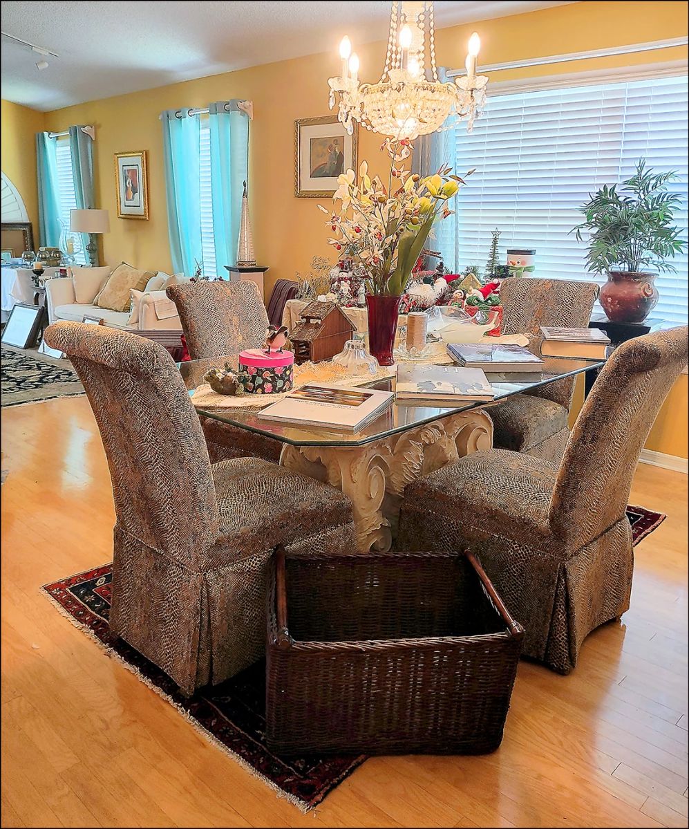 Glass-top Dining Table with Upholstered Chairs