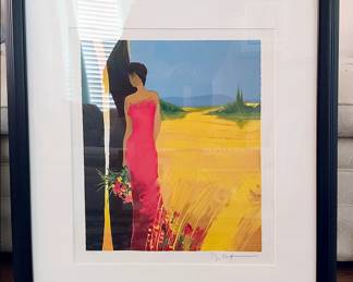 Framed Print, "Woman Standing by the Sea" by the French artist Emile Bellet.