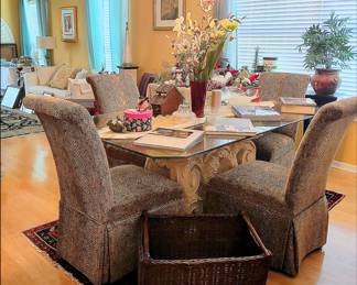 Glass-top Dining Table with Upholstered Chairs