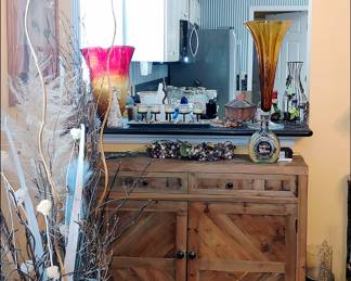 Narrow Bar Cabinet, Blenko Vase, etc.