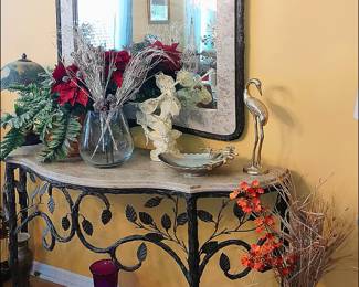Iron and Stone Foyer Table with Mirror.