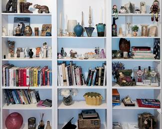 Small objects, collectibles, and books.