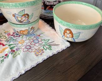 Folkart Angel Mixing Bowl Set Spongeware (set of 3)