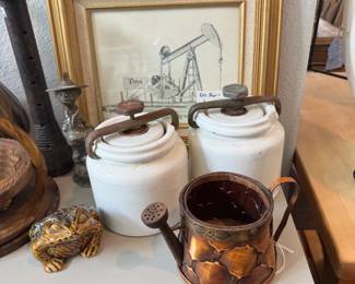 Antique Turn Screw Heavy Crock Cannisters