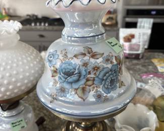 Blue Rose Shade on Brass Lamp