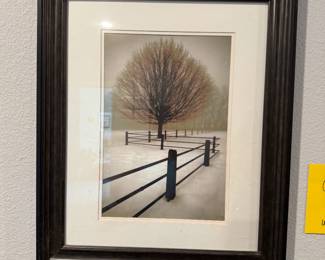 Tree in Snow along Fence Line Wall Art