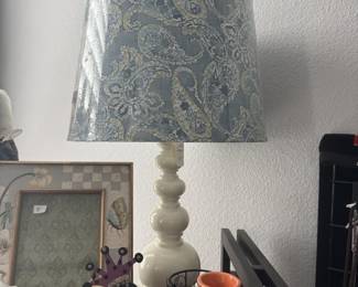 White Lamp with Blue Paisley Shade