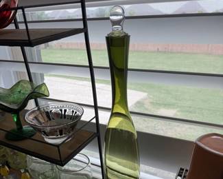 Tall Thin Green Glass Bottle with mismatched stopper