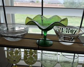 Carnival Green Scalloped Glass Compote and more