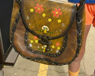 Leather flowered handbag