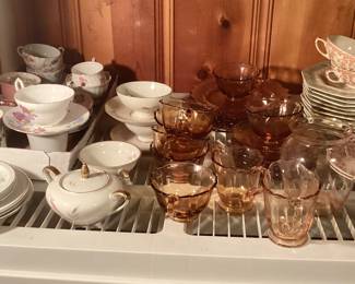 Cups & saucers, Depression Glass, Cambridge etc
