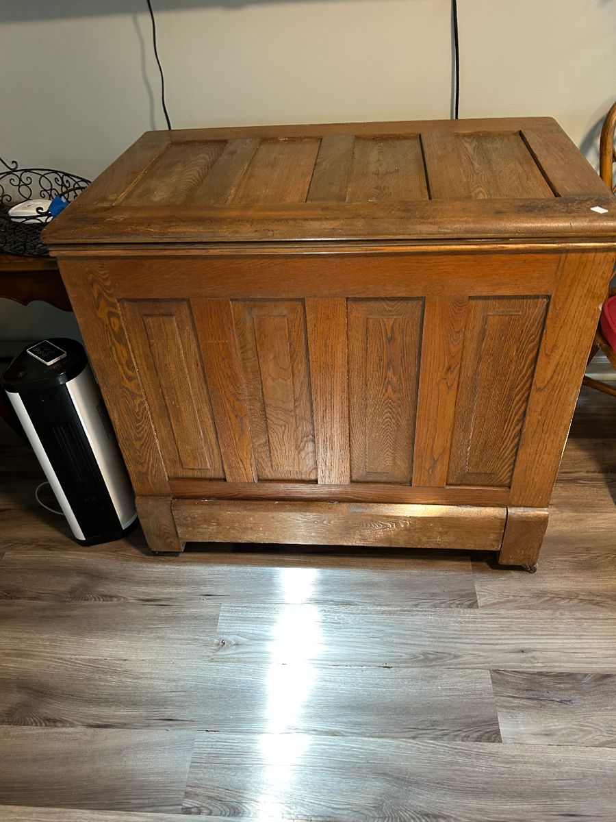 Antique old oak icebox top loading