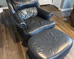 Leather chair and ottoman slate blue