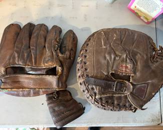 Vintage old baseball mitts