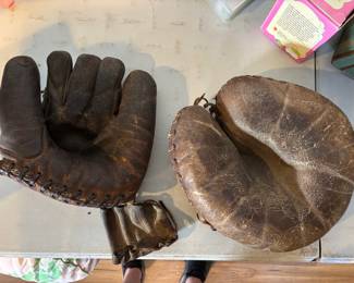 Vintage old baseball mitts