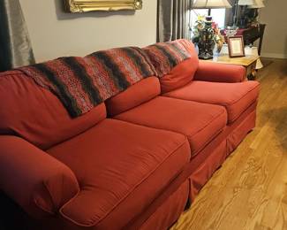 Red linen sofa