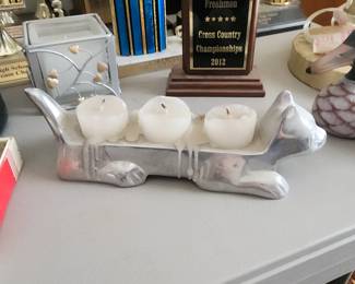 Cat Kitten Tea Light Candle Holder - Silver Pewter Holds 3 Tea Lights