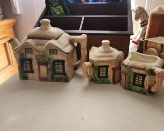 Cottage Teapot with Creamer and Sugar Bowl