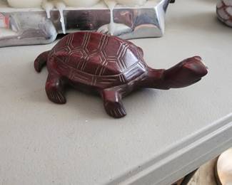 Carved Rosewood Turtle Vintage Chinese Wood Figurine Sculpture