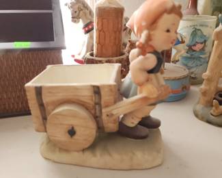 Vintage Inarco Little Girl Pulling Cart Planter