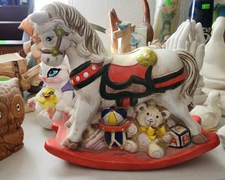 Vtg 1980 Enesco Ceramic Rocking Horse Coin Money Piggy Bank