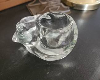 Vintage Indiana Glass Clear Sleeping Cat Candle Holder