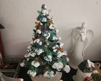 Vintage Ceramic Christmas Tree Lighted