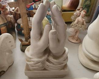 Vintage Enesco Japan Ceramic Pottery Praying Hands Sculpture White Lamp