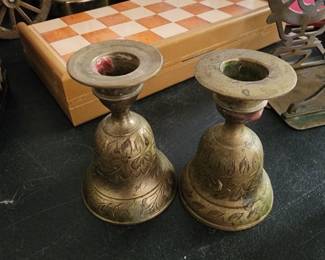 Vintage Set of Brass Bell Candlestick Holders Brass Bells