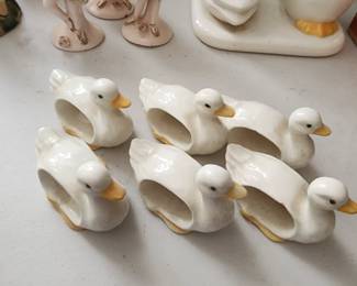 Vintage White Ceramic Duck Napkin Ring Holder Set of 6