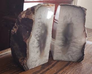 Set of 2 Natural Quartz Crystal Agate Geode Polished Stone Bookends
