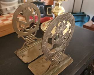 Vintage China 1960s Brass Engraved Dragon Reptile Pair of Bookends 6”