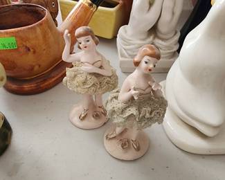 Pair Vintage Japan Lace Porcelain Ceramic Ballerina Figurine 4 Inches