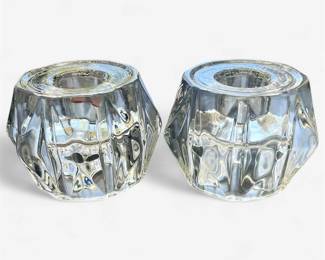 Art Deco Style Clear Glass Candle Holders, Set of 2