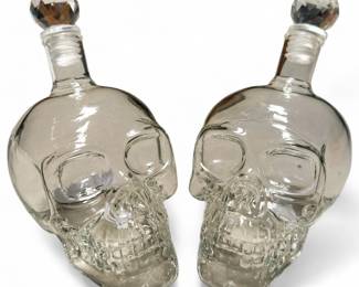 Pair of Skull Glass Decanters