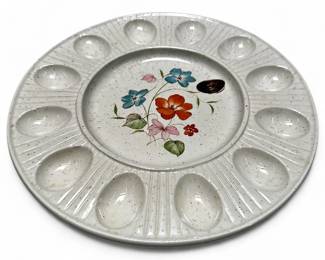 Treasure Craft Round Floral Ceramic Egg Dish, 1970s
