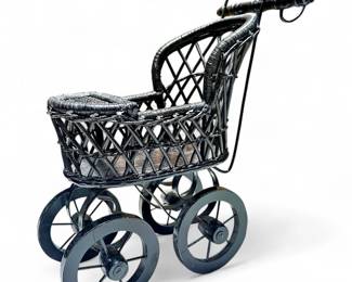 Victorian Style Wood Wicker Doll Stroller by Thomas Pacconi