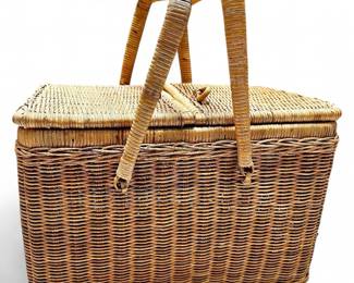 Vintage Wicker Picnic Basket w/ Double Lid