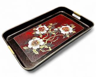 Vintage Toyo Lacquer Ware Floral Tray, Japan