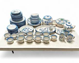 Large M.A. Hadley Hand-Painted Stoneware Dinnerware Set