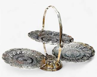Silverplated 3-Tier Foldable Cake Tray, Queen Anne Style